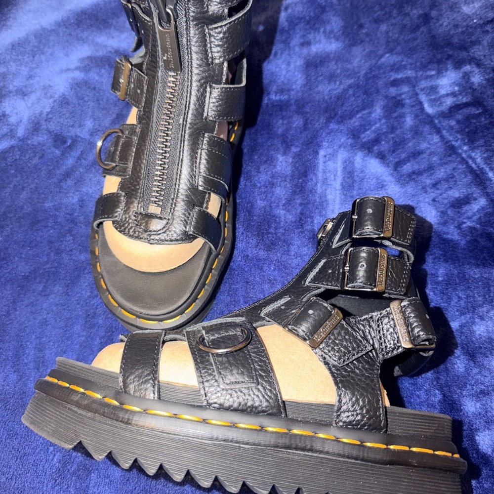 Dr. Martens Black Sandals with Tan Sole